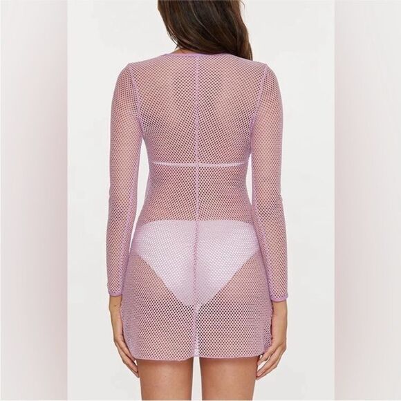 BECCA Scoop Neck Long Sleeve Swim Coverup Mesh Dress Lilac Purple Large NEW - Picture 5 of 9